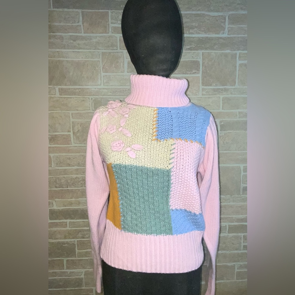 LoveShackFancy Allan Turtle Neck color block crochet floral size medium